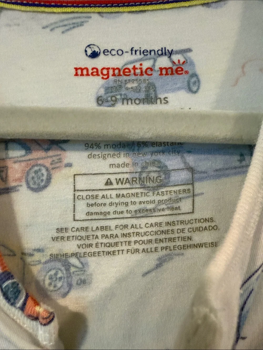 magnetic me Children's White Car-Print One-Piece Pajamas